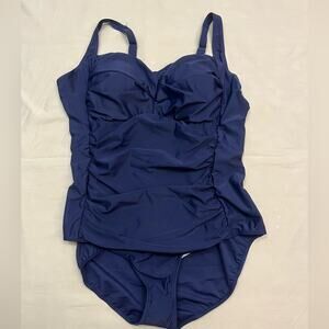 NWT Beach Party Navy Blue Women's Full Coverage One Piece Swimsuit Size 22